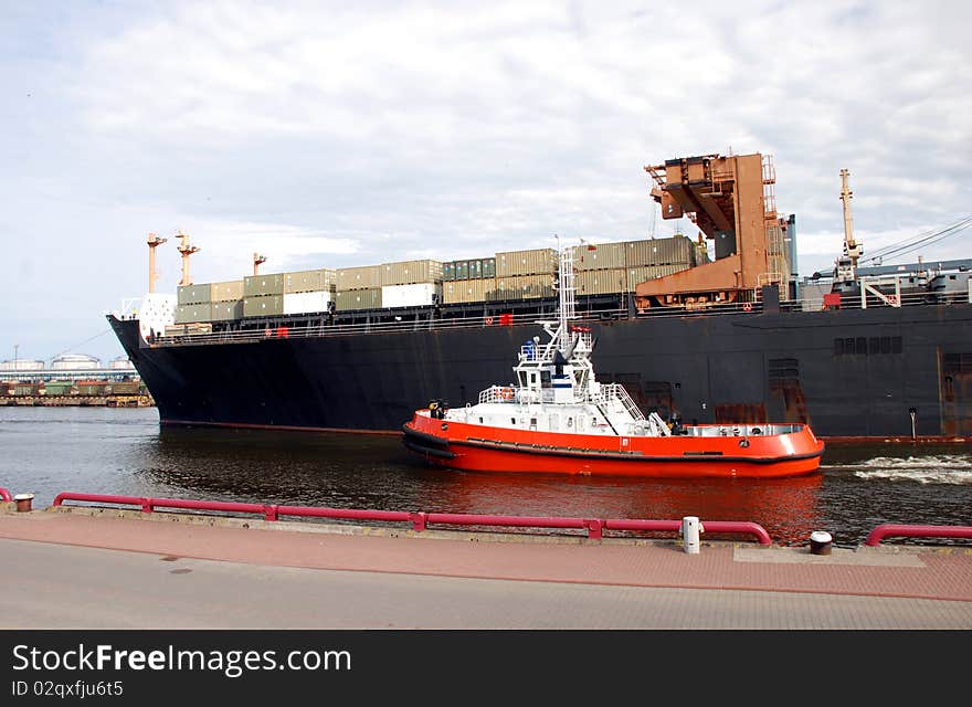 Container ship coming into port