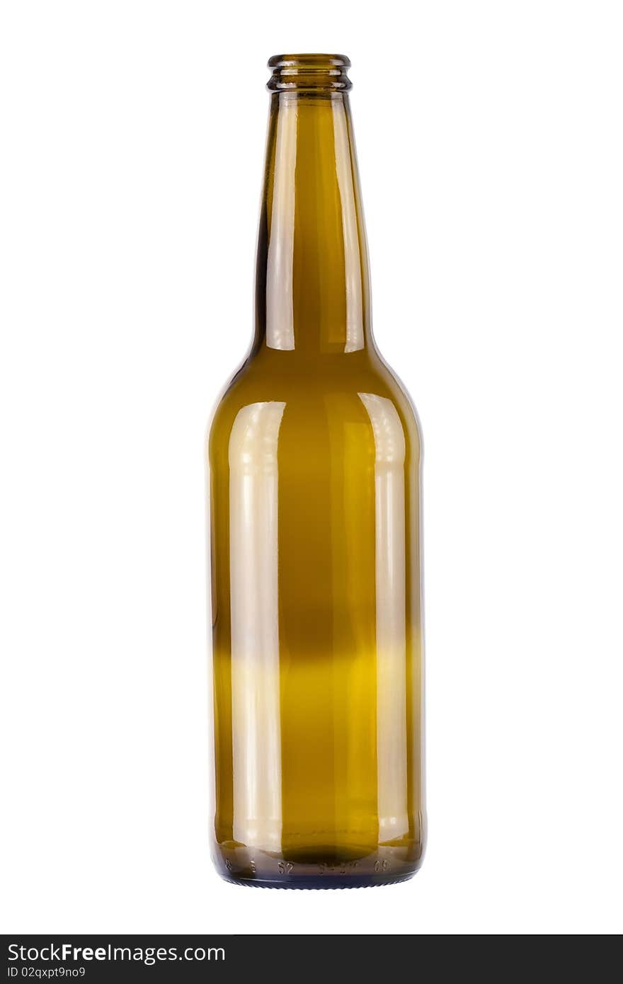 Empty beer bottle on a white background