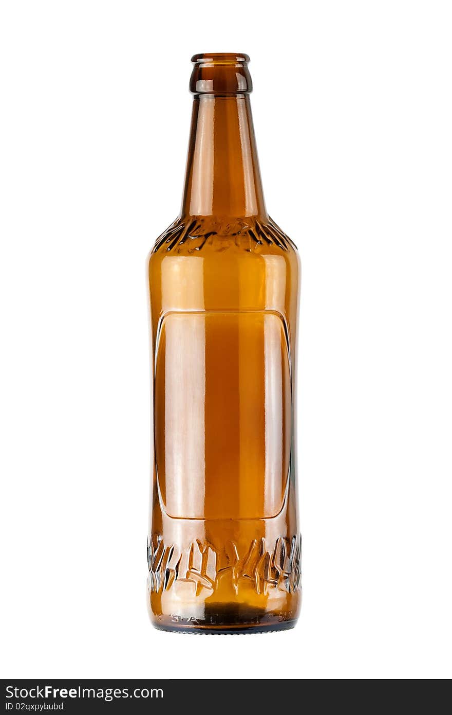 Empty beer bottle on a white background