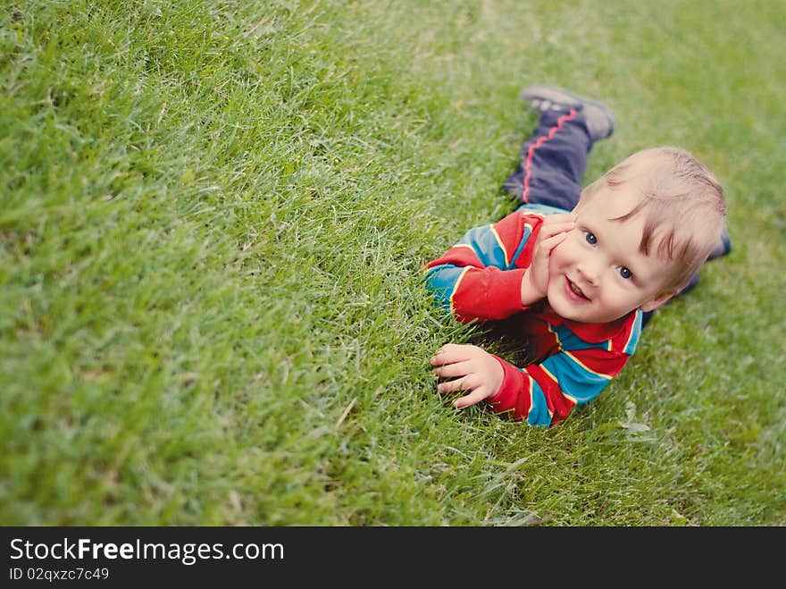 A little boy on the meadow