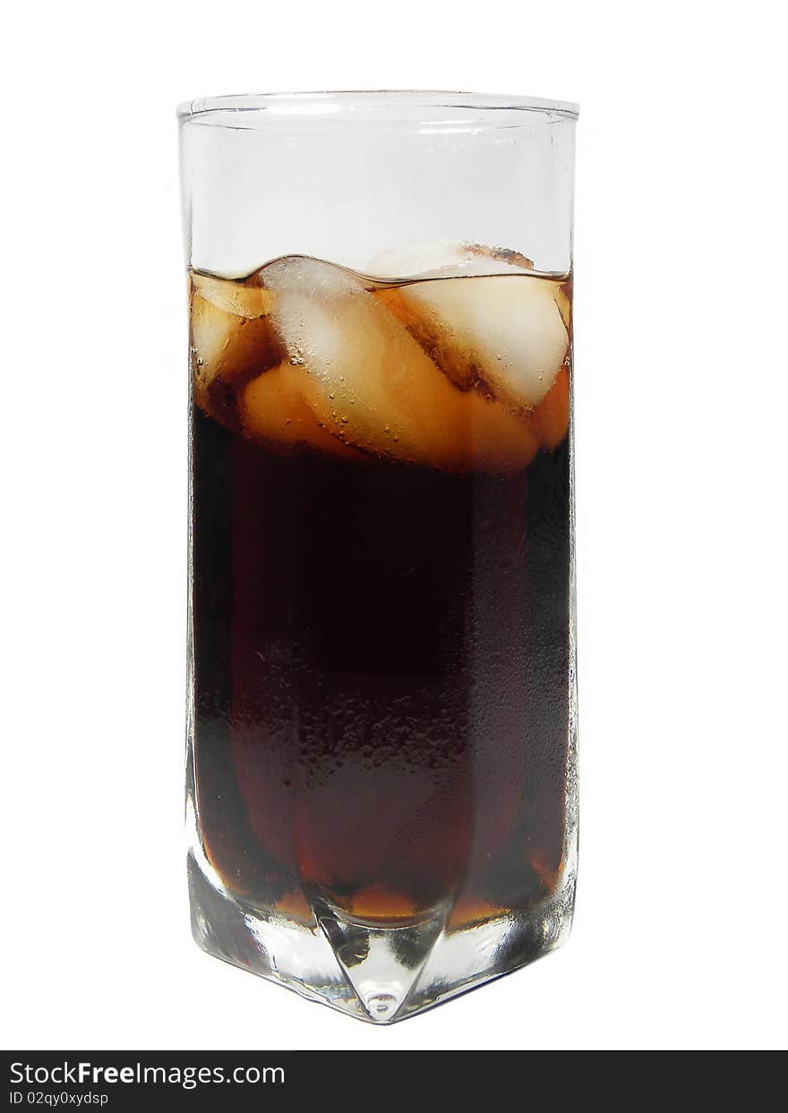 Glass of cola  or soda isolated white background. Glass of cola  or soda isolated white background