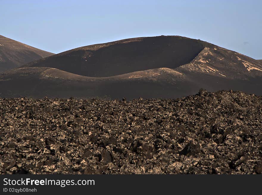 Volcanic landscape in national park Timanfaya in Lanzarote, Spain