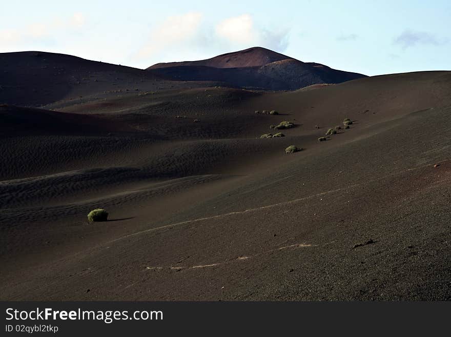 Volcanic landscape in national park Timanfaya in Lanzarote, Spain