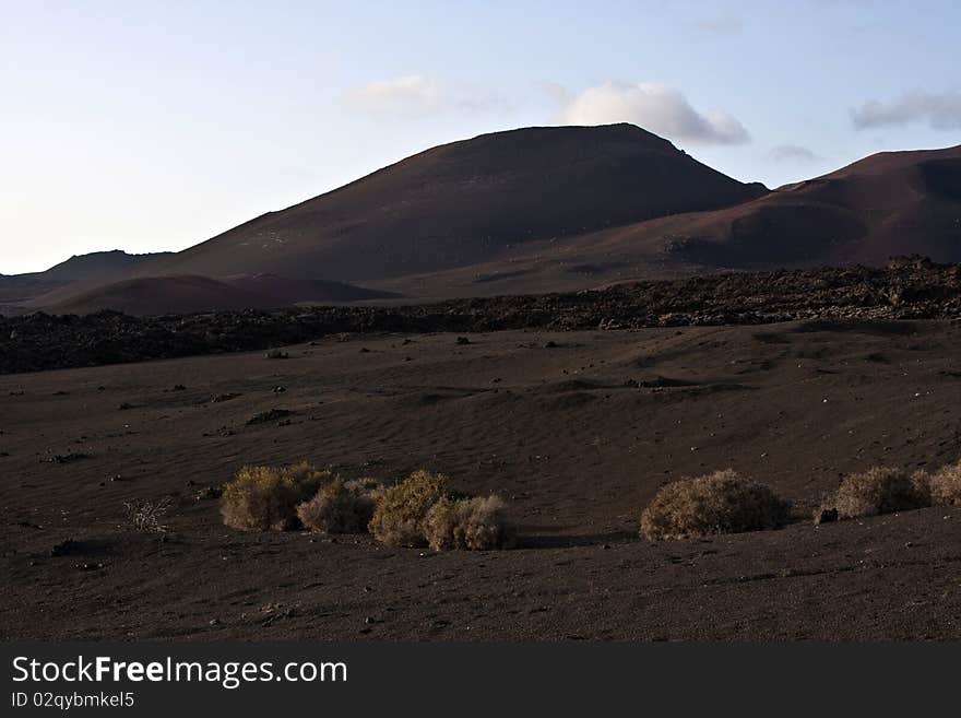 Volcanic landscape in national park Timanfaya in Lanzarote, Spain