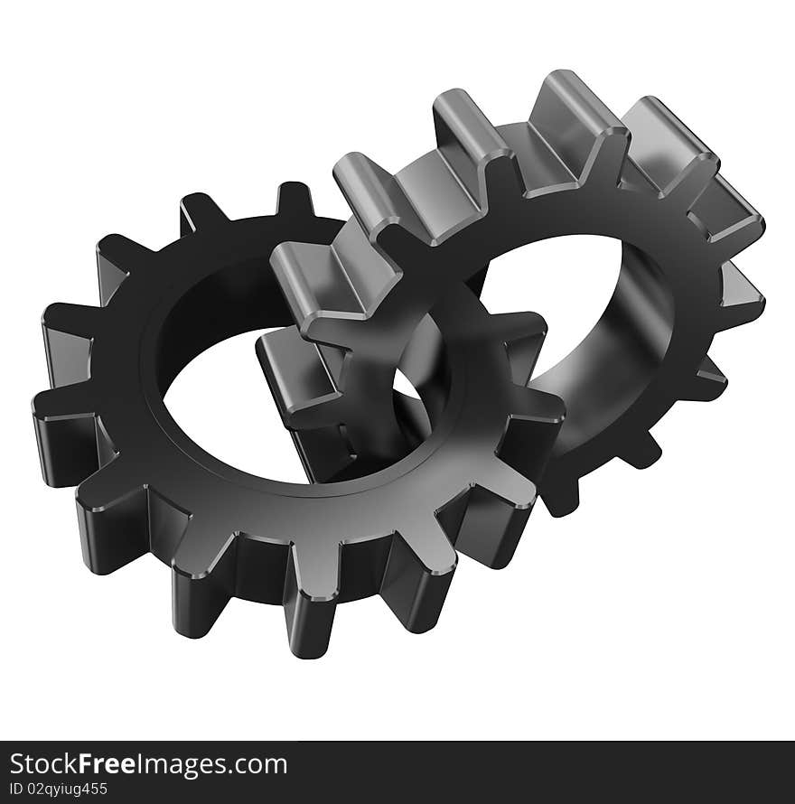 3d illustration of two gear wheels isolated over white