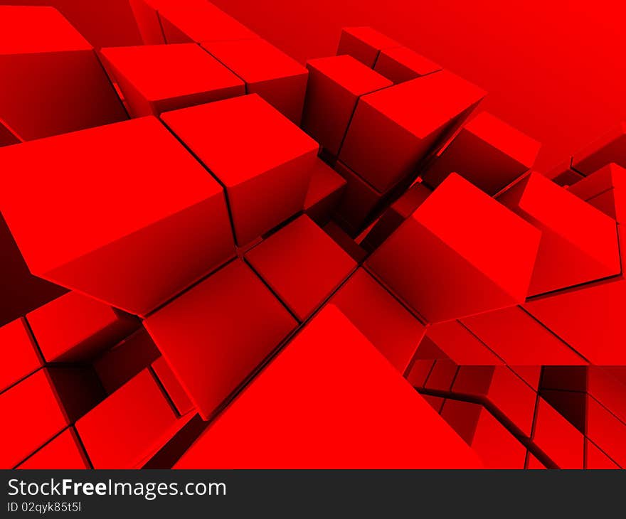 Abstract 3d illustration of red cubes background. Abstract 3d illustration of red cubes background