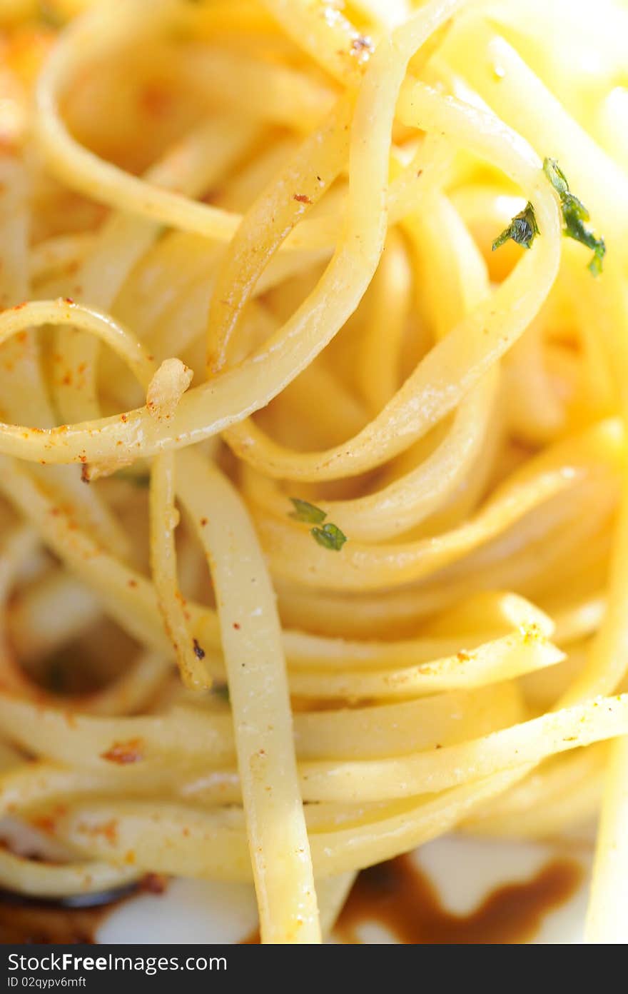 Spaghetti and ingredien in food studio