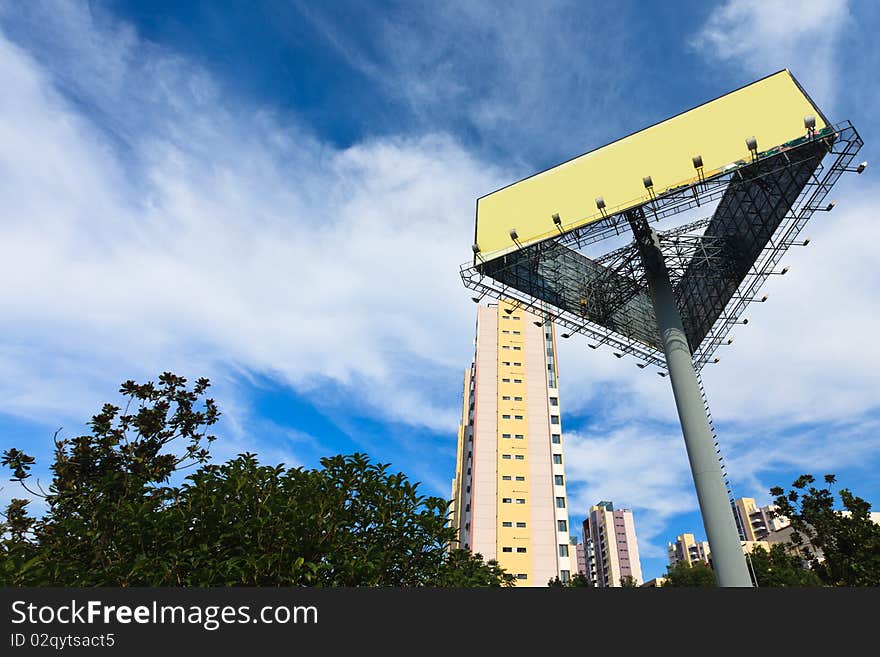 Empty billboard on the sky background oudoor.