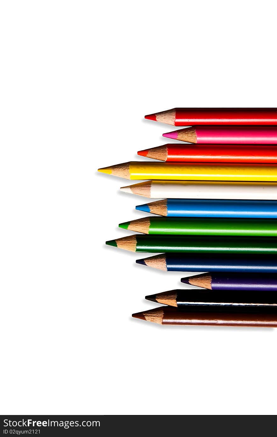 The color pencils isolated on the white background