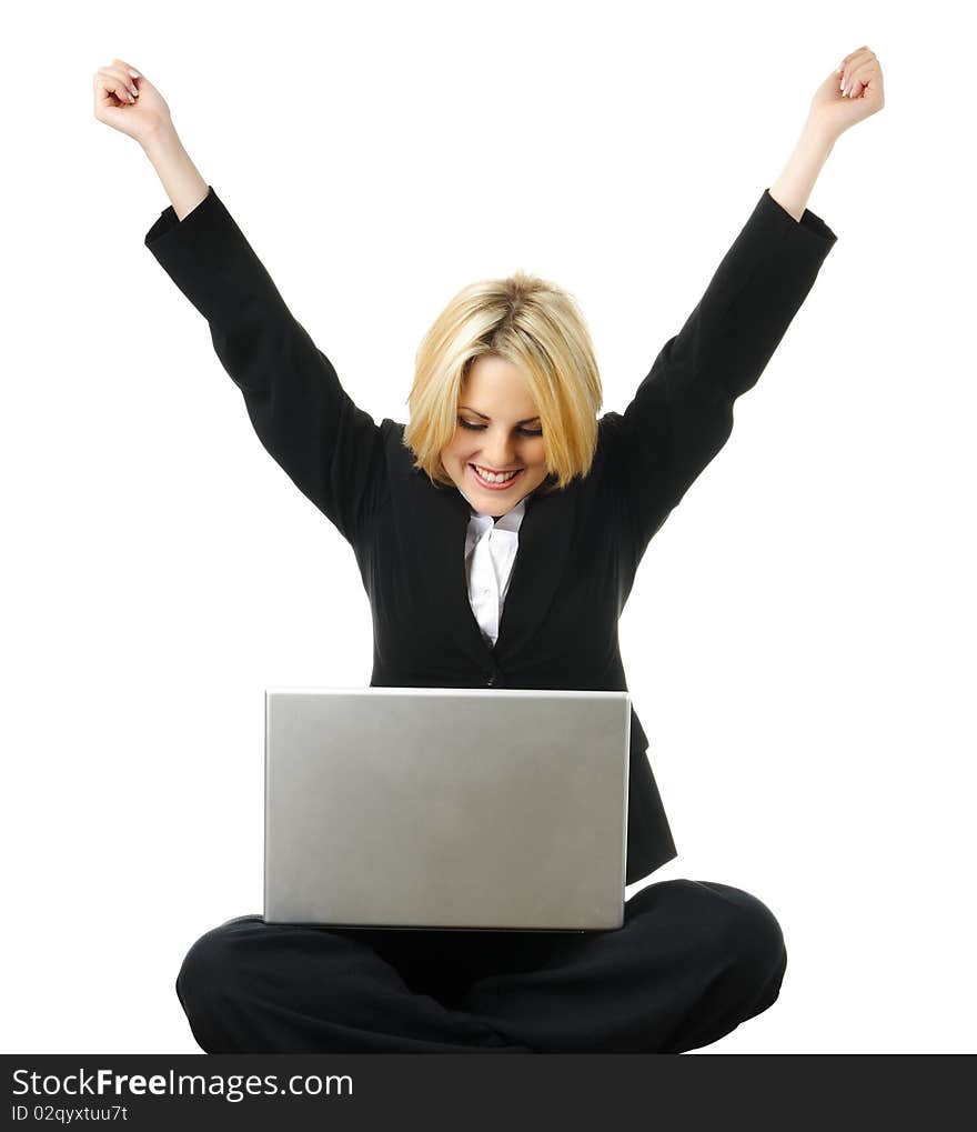 Young business woman is excited after completing work. Young business woman is excited after completing work