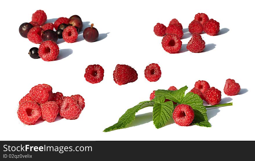 Raspberry set isolated on white background