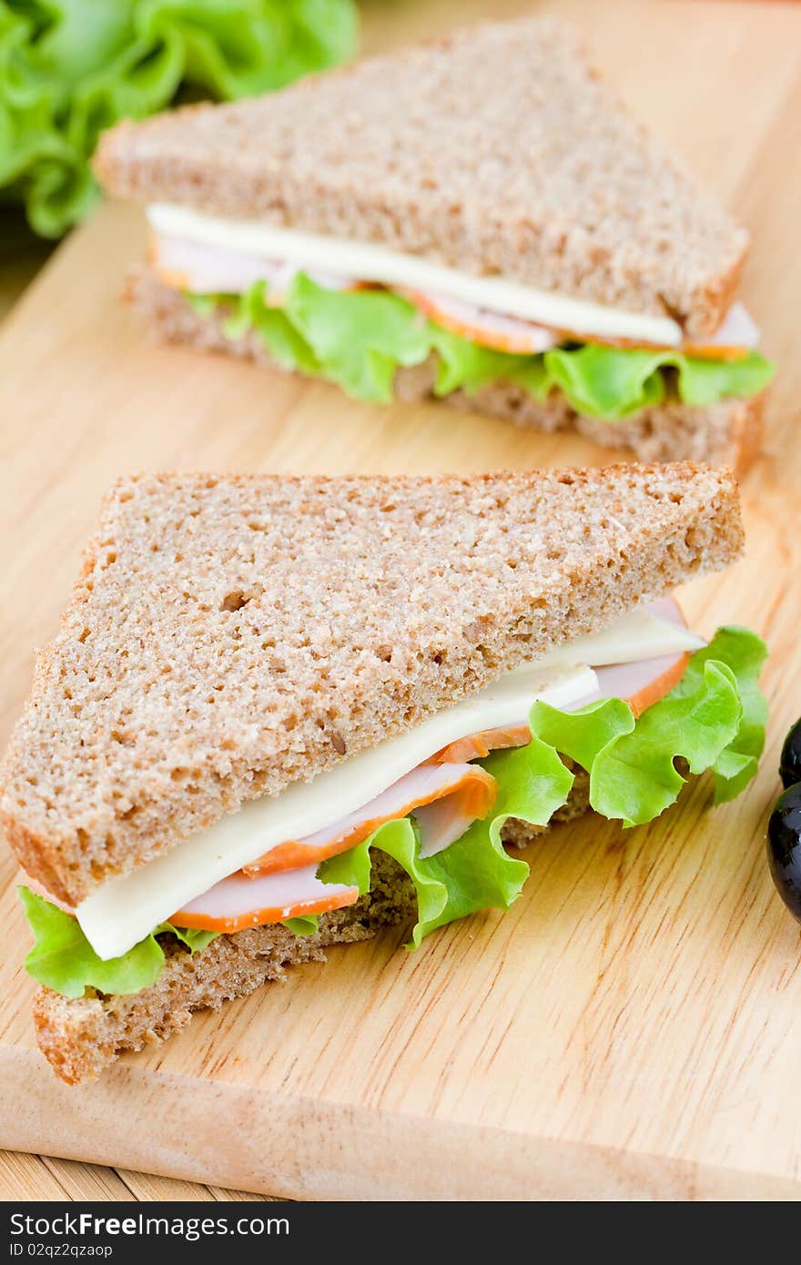 Close up of freshly made sandwich with dietetic bread. Close up of freshly made sandwich with dietetic bread