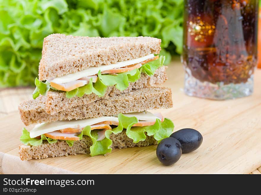 Close up of freshly made sandwich with dietetic bread. Close up of freshly made sandwich with dietetic bread