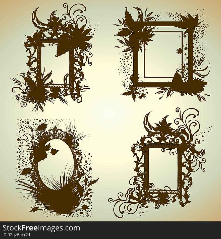 Vector set of vintage frames with Autumn Leafs. Thanksgiving