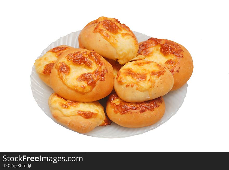 Buns filled with cheese isolated on white