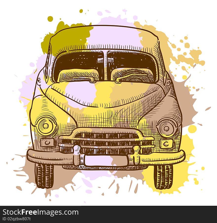 Grunge retro car,  illustration. Grunge retro car,  illustration