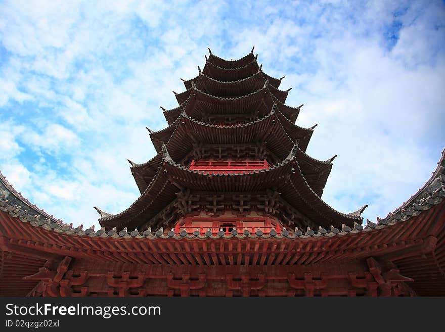 Chinese Buddhist Pagoda: Ruiguang pagoda in Suzhou, China. View from the bottom.