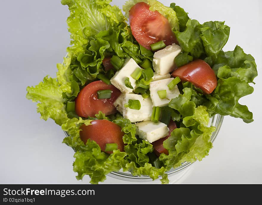 Sallad in an glass bowl. Sallad in an glass bowl