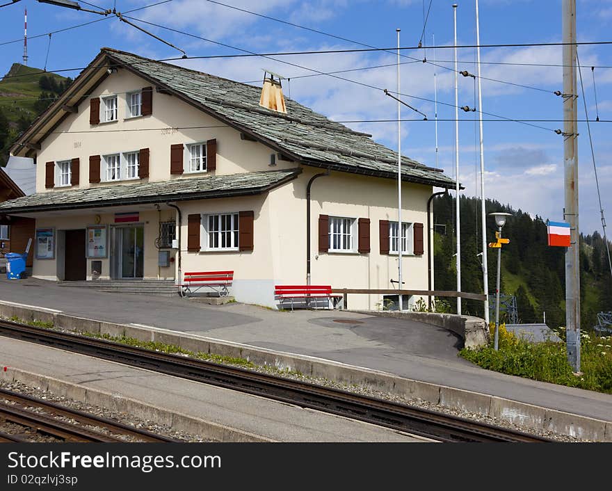 A trainstation in the swiss alps