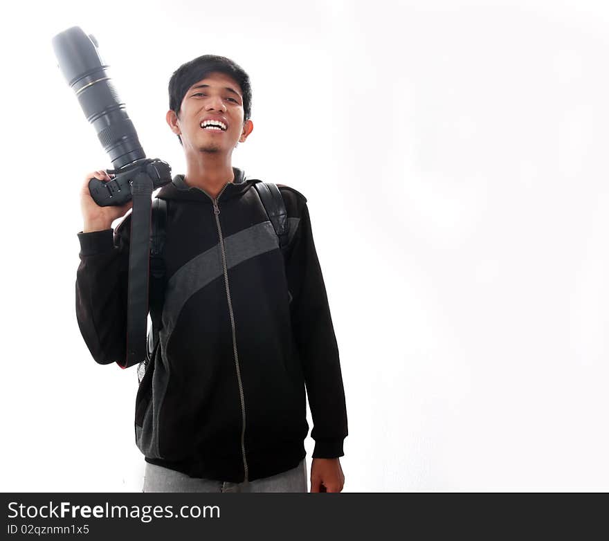 Man laughing with Camera