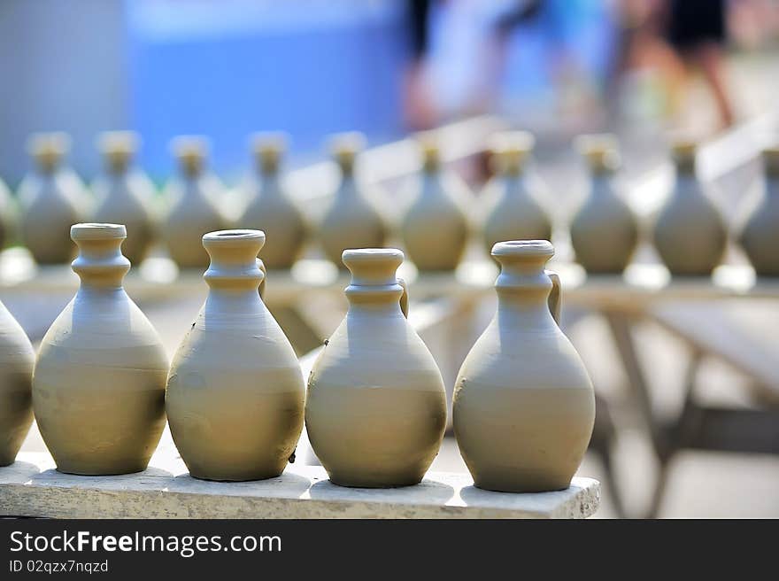 Drying ceramic vase outside in summer time