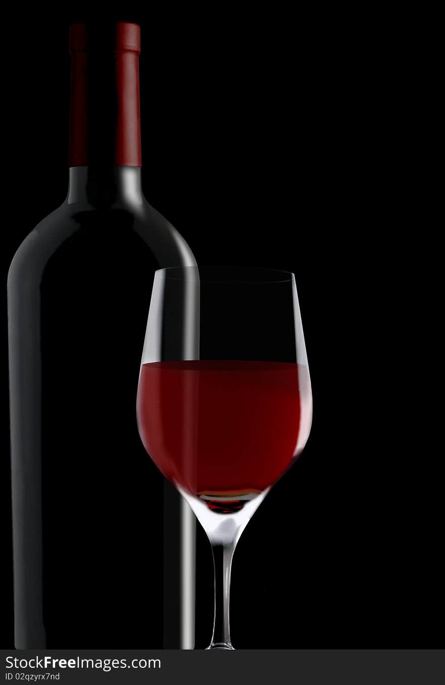 Red Wine Glass & Bottle