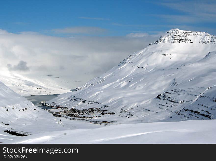 Ice capped and snow mountains in Iceland