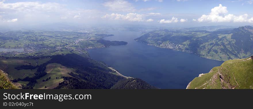 Panorama of a swiss lake in the summer