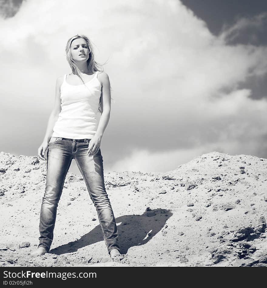 Girl Against The Dark Blue Sky