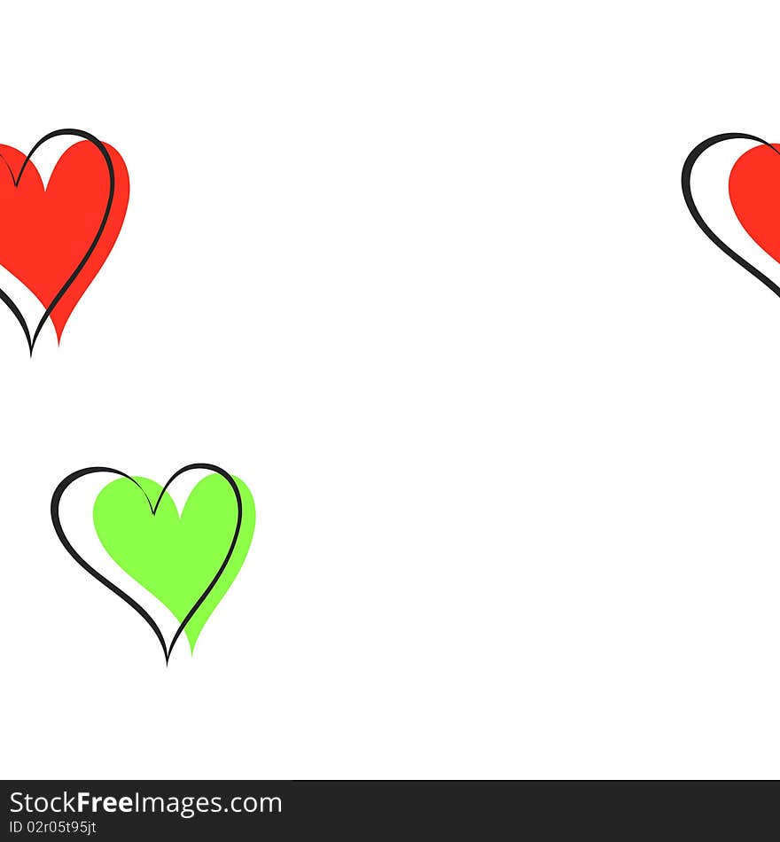 Green and red hearts