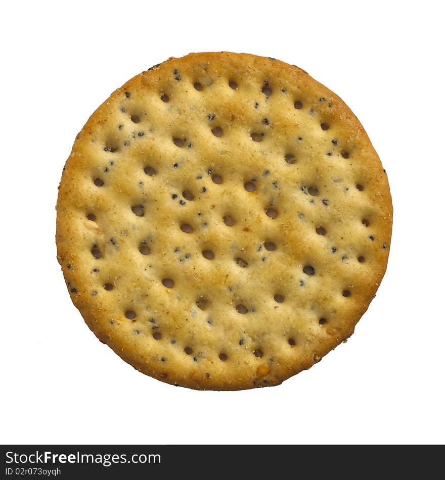 single cheese biscuit cracker poppy seed isolated on white background. single cheese biscuit cracker poppy seed isolated on white background