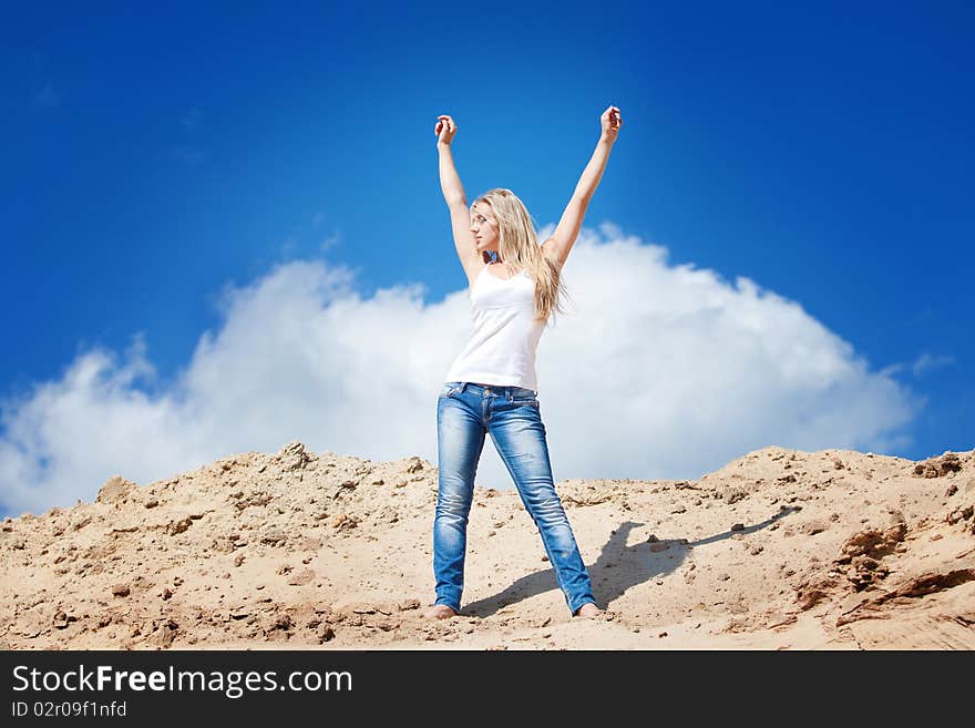 Girl Against The Dark Blue Sky