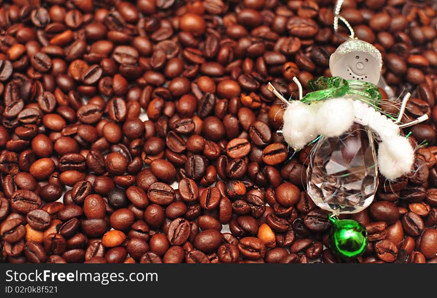 New Year's decorations on the coffee beans background