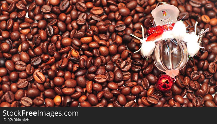 New year's decorations on the coffee beans background