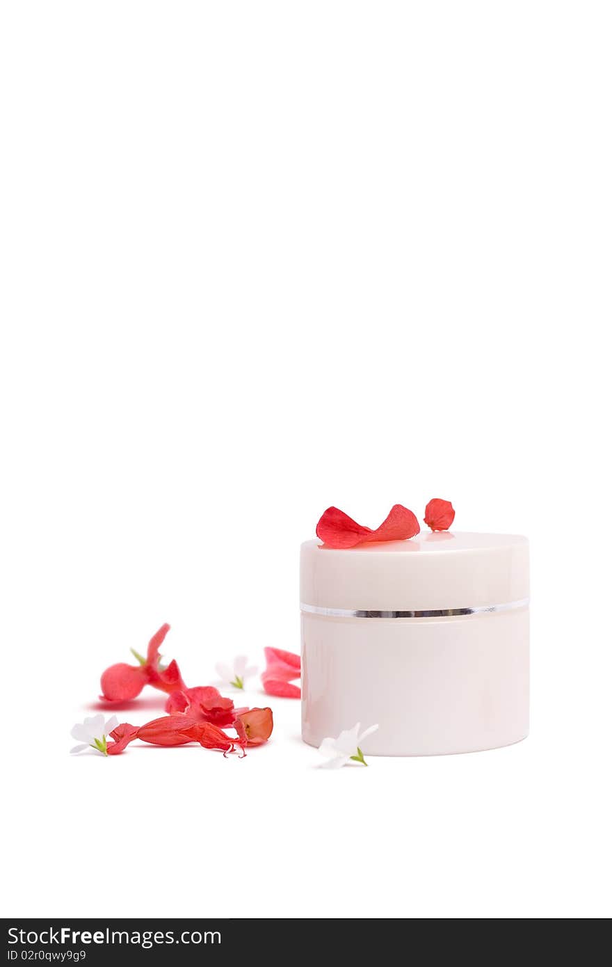 Cosmetic box and delicate flower petals