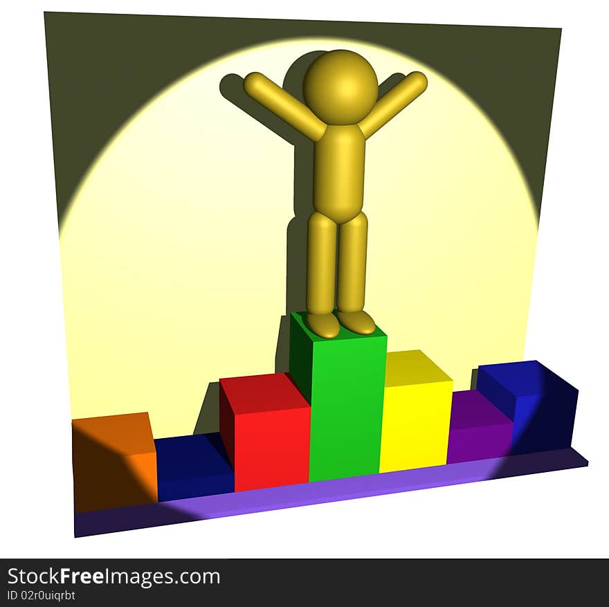 Man figure is standing on 3D columns