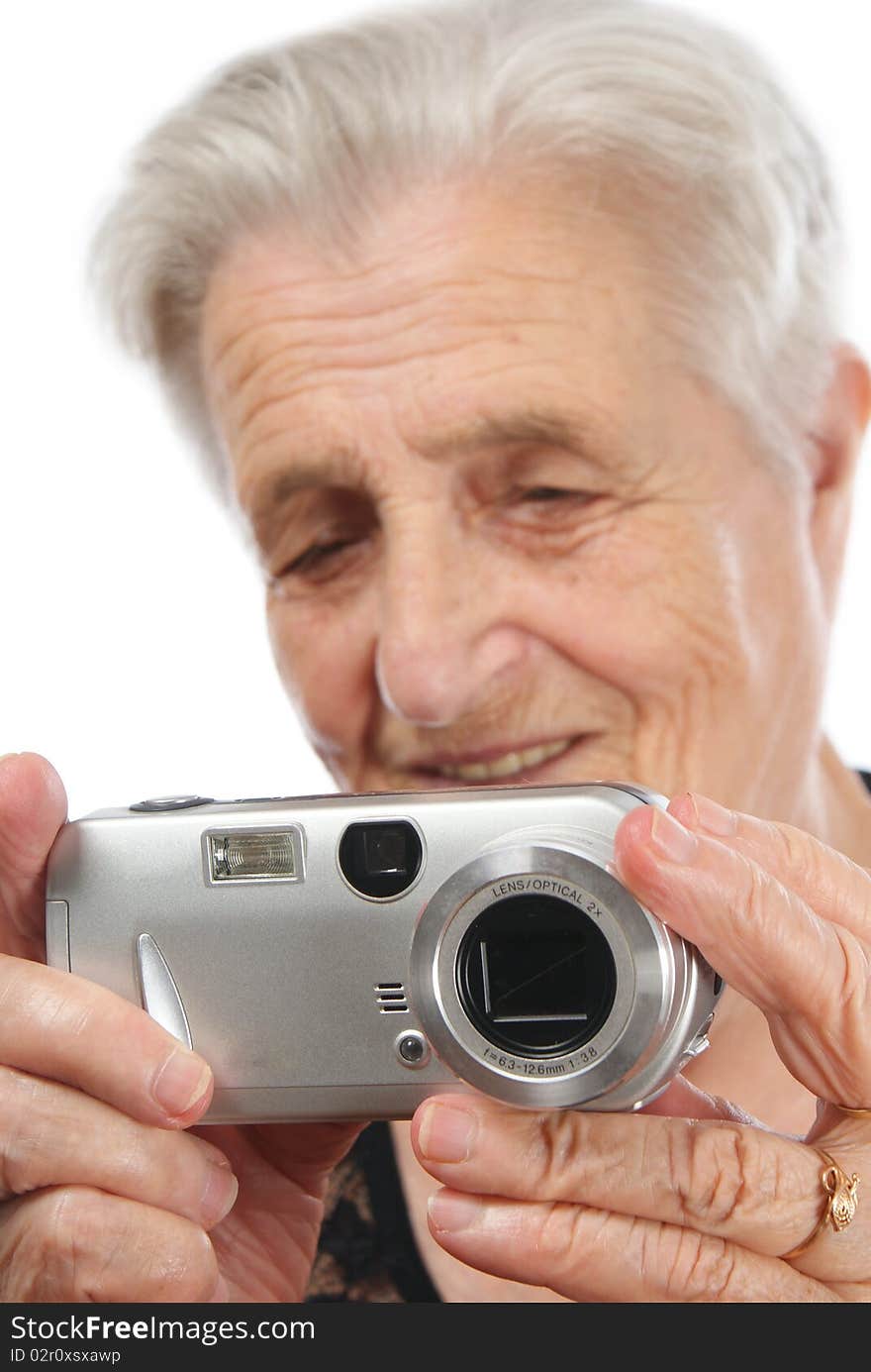 Old Caucasian woman looking off camera. Old Caucasian woman looking off camera