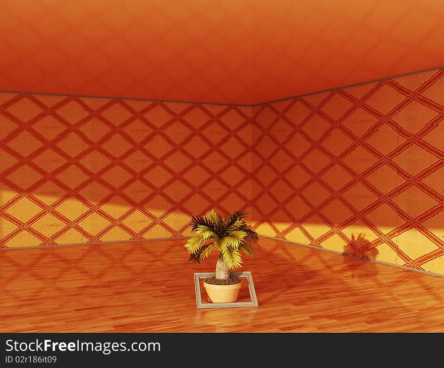 Interior of a room with a flower (3d rendering )