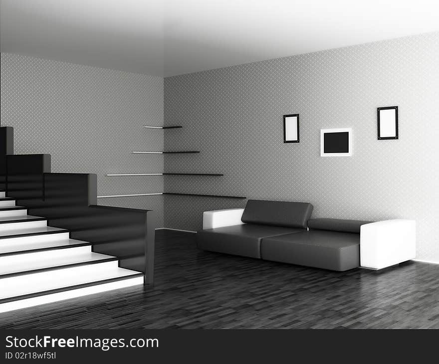 Interior of a stylish hall (3d rendering )