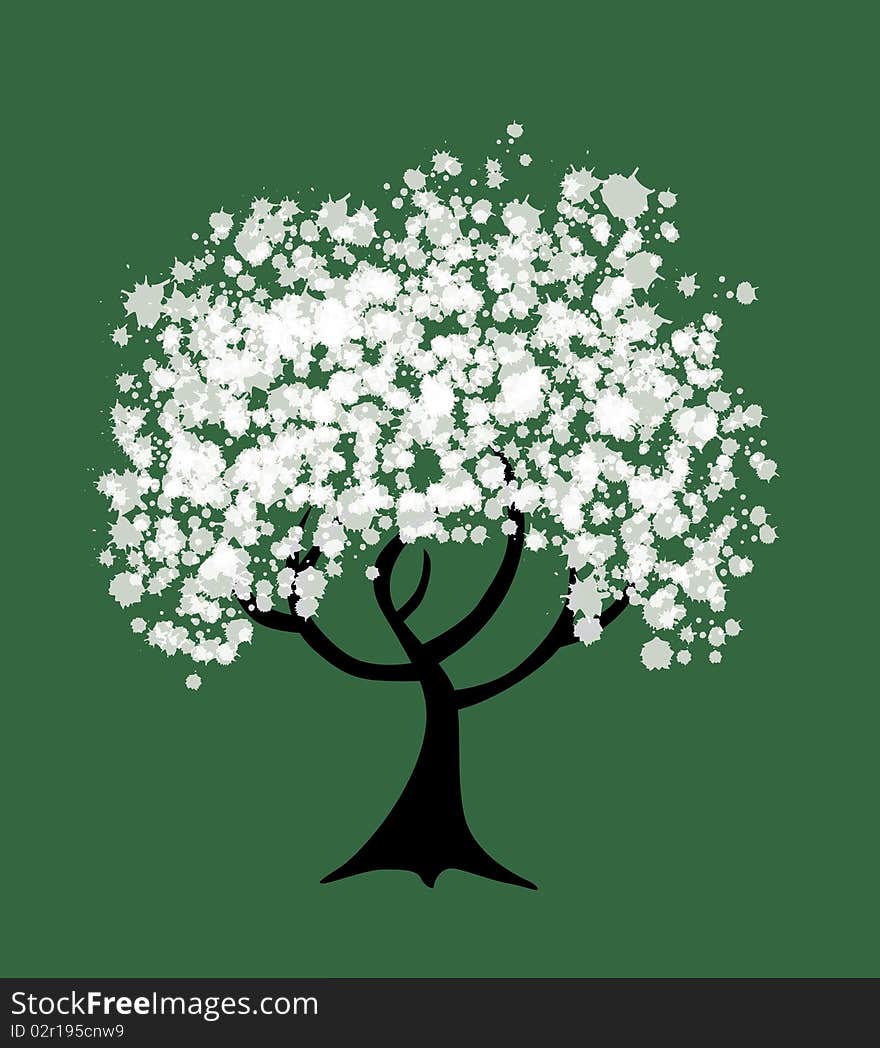 Abstract tree in white and green colors, symbol of nature