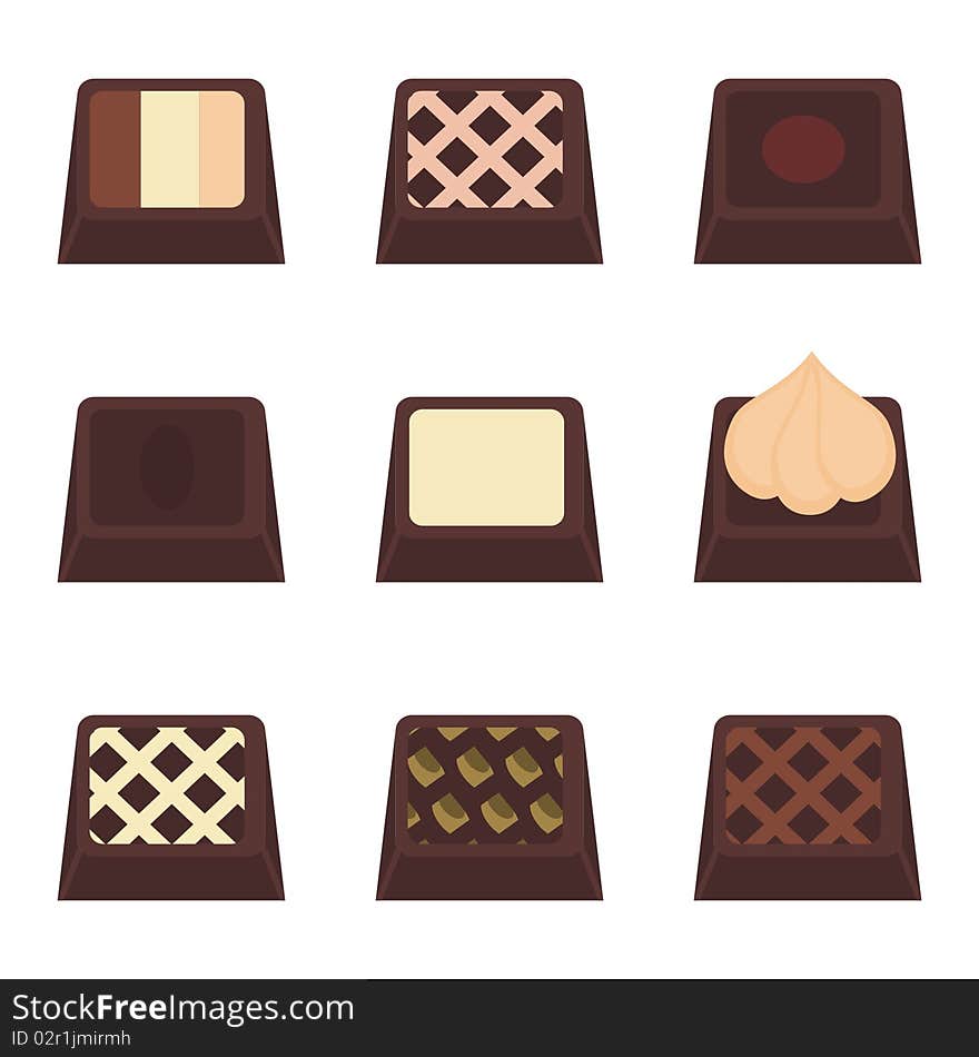 Chocolate candies on white background