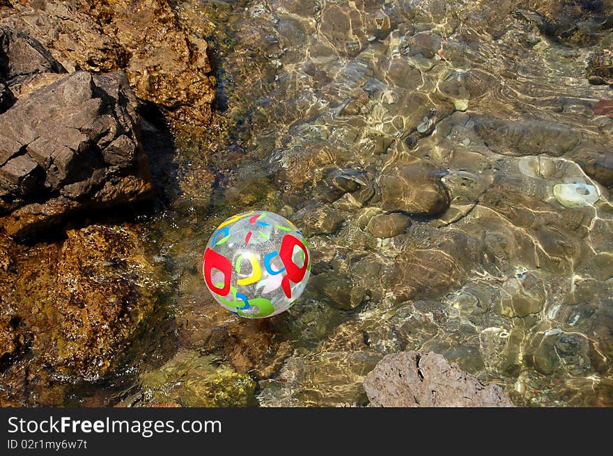 Coloured ball on Adriatic water in Montenegro