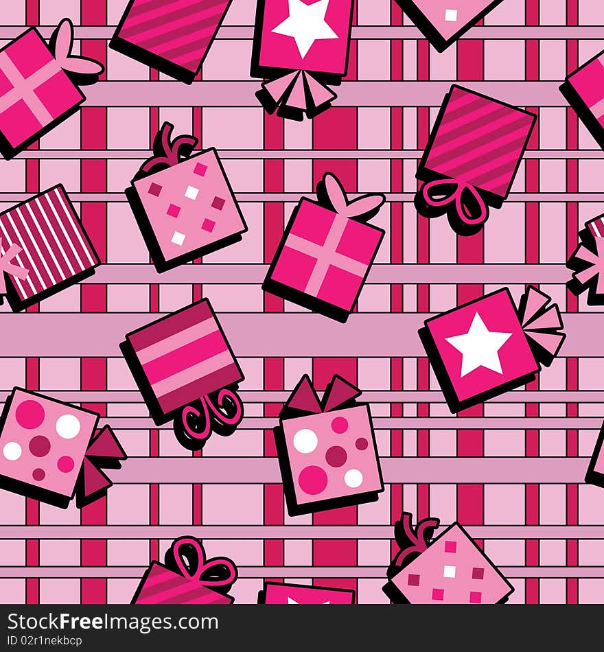 Pink gifts seamless pattern background with clipping mask. Pink gifts seamless pattern background with clipping mask