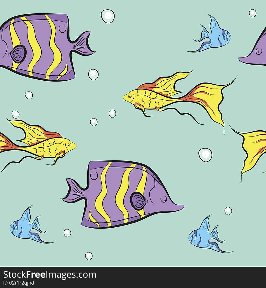 Tropical fish swim under water.  illustration. Tropical fish swim under water.  illustration.