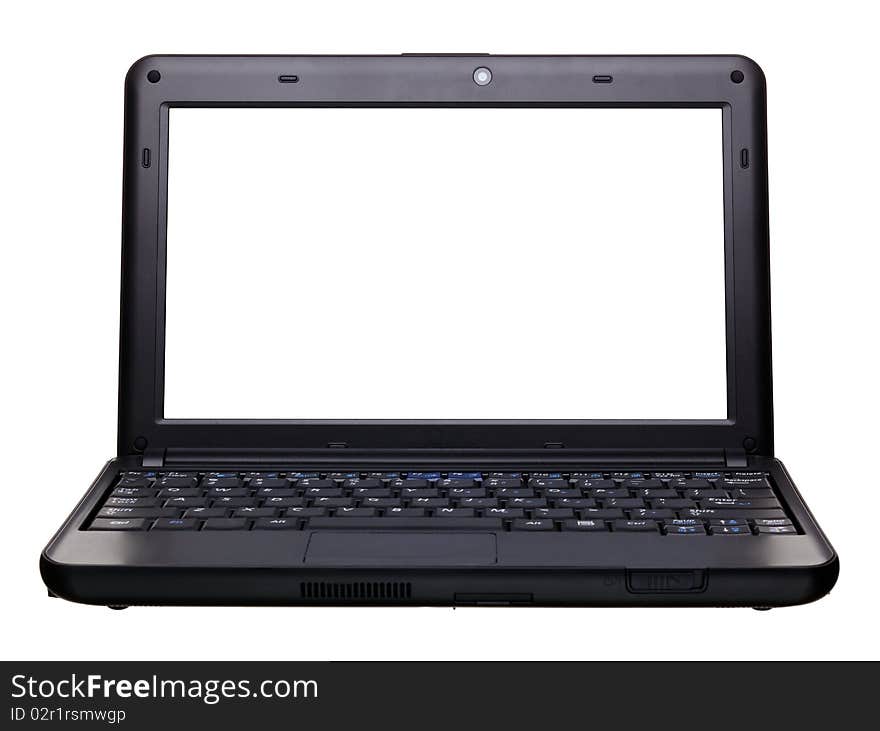 Black portable computer. Isolated on white screen - Front view. Black portable computer. Isolated on white screen - Front view.