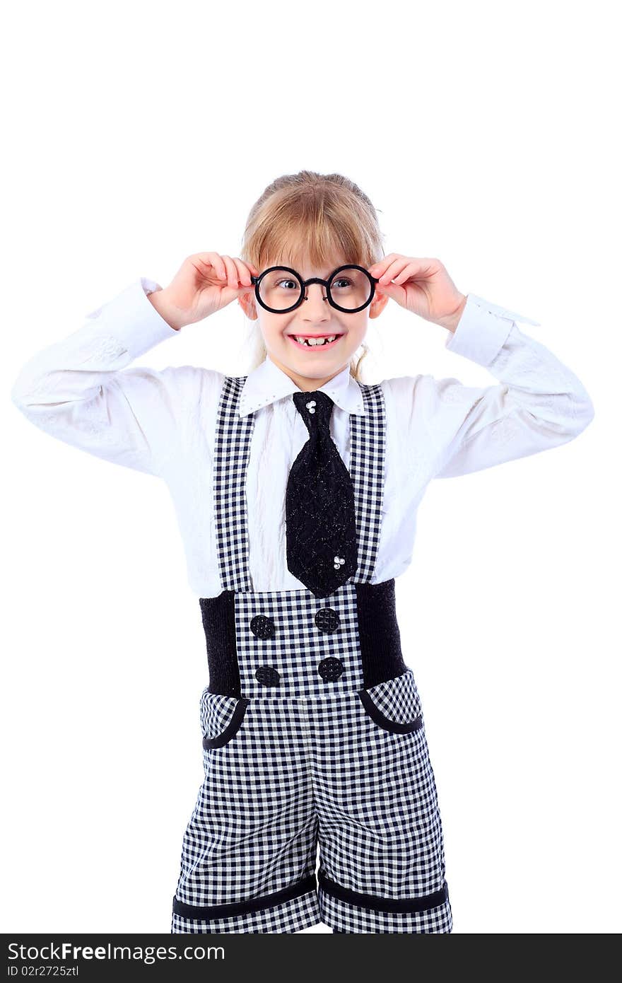 Shot of a little girl in glasses. Isolated over white background. Shot of a little girl in glasses. Isolated over white background.