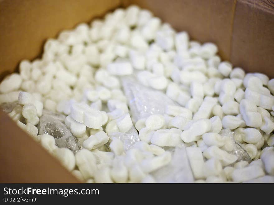 Cardboard Box Full Of Packing Peanuts