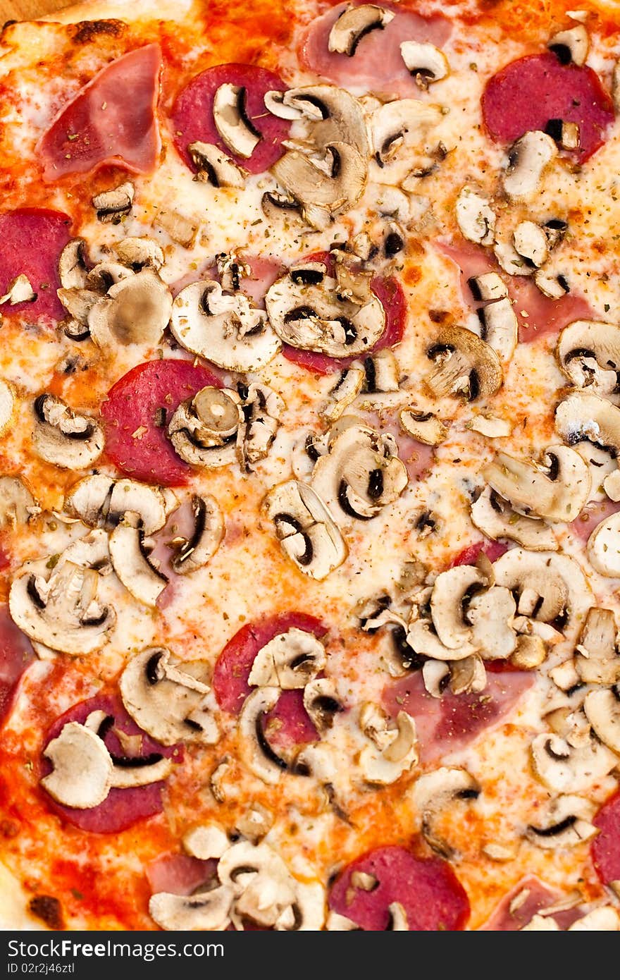 Big Party Pizza salami,mushrooms and vegetable-iso