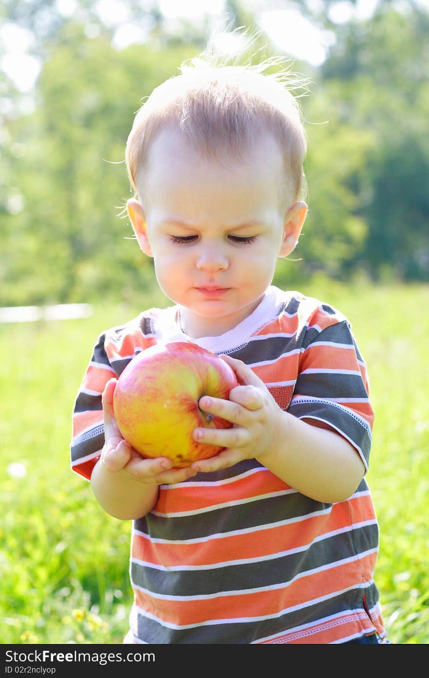 Portrait of the child holding an apple. Portrait of the child holding an apple