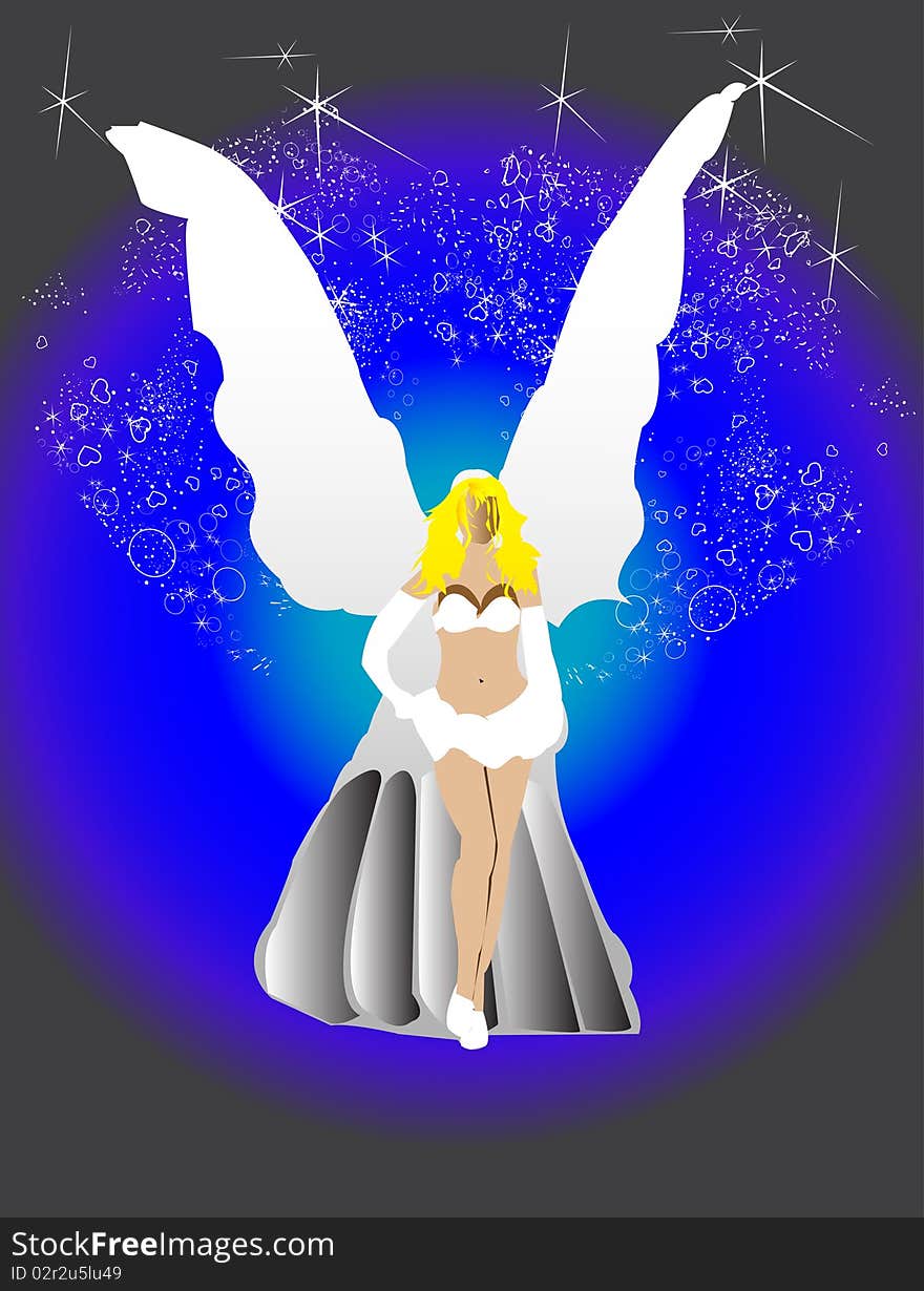 Angel girl with stars and blue backgraund